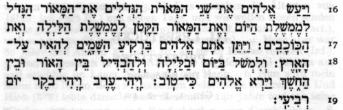 Genesis 1,16-19 in hebrischer Schrift