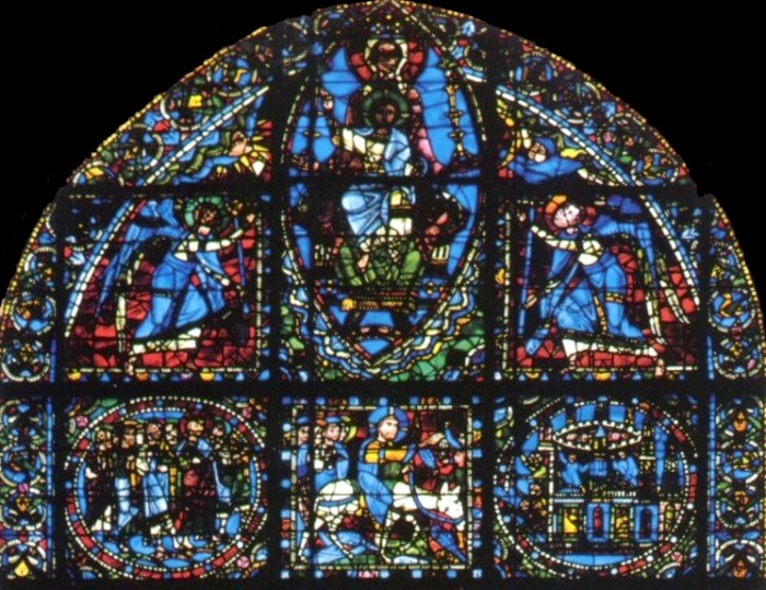 Madonna (Himmelsknigin, Sophia) mit dem Sohn (Logos) auf dem Scho; Jesu Einzug in Jerusalem auf einer Eselin