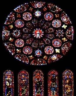 südliche Fensterrosette in Chartres: Musiker