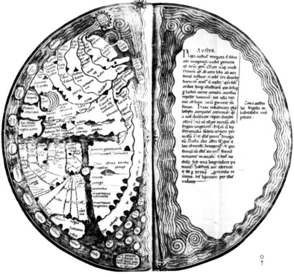 Karte gem Martianus Capella im Lamberti Liber Floridus, 12. Jhd.