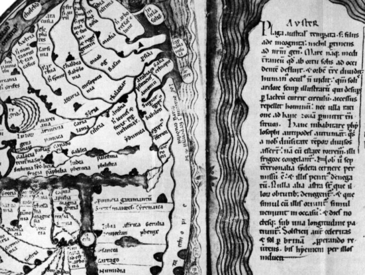Karte gem Martianus Capella im Lamberti Liber Floridus, 12. Jhd., Mittelteil